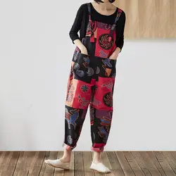 Модный женский комбинезон в этническом стиле с принтом, Свободный Повседневный удобный комбинезон, комбинезон, брюки