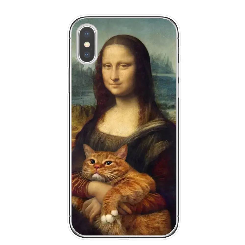 Забавный чехол для телефона KACKYFUL Leonardo da Vinci Mona Lisa Pat Cat с художественной эстетикой и рисунком для iPhone 8, 7, 6, 6S Plus, X, XS, MAX, 5S, SE, XR - Цвет: T4370