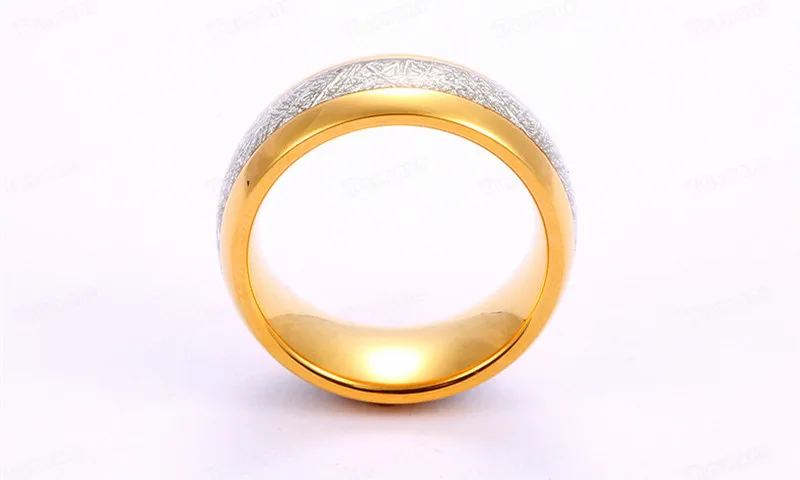 Элегантный 8 мм ширина куполообразного золотого цвета мужское вольфрамовое кольцо с метеоритной инкрустацией модное мужское вольфрамовое Карбидное кольцо(TSWR006