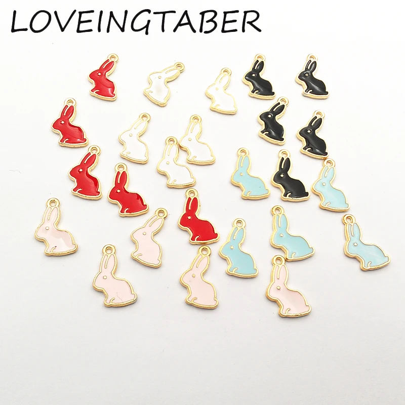 

(Choose Color First) 15mm*9mm 30pcs/lot Gold Color All Enamel Rabbit Small Charm Pendant Jewelry Making Handmade DIY Accessories