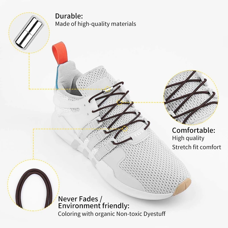 1 Pair New Elastic Shoelaces Simplicity No Tie Shoe laces Metal Tip Round Shoelace Convenient Quick Lock Sneakers Lazy laces 1 Pair New Elastic Shoelaces Simplicity No Tie Shoe laces Metal Tip Round Shoelace Convenient Quick Lock Sneakers Lazy laces