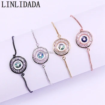 

8Pcs Mix Color Metal with Shell Bracelet Micro Pave Crystal Zirconia Abalone Shell Round Connector Bracelet Fashion Jewelry