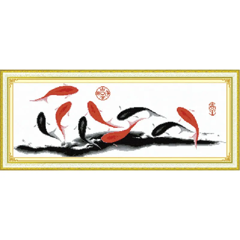 

Fish Chinese Style Cross Stitch Embroidery Kits Printed Cross-stitch Needlework Sets Swing Art Handwork Craft Home Wall Decor