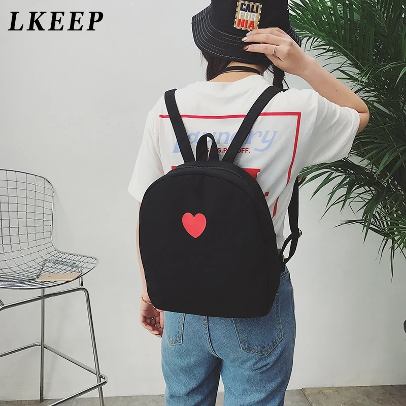 

Large Capacity Backpack Women School Bags For Teenagers Female Canvas Travel Bags Girls Love Heart Print Mini Rucksack Mochilas