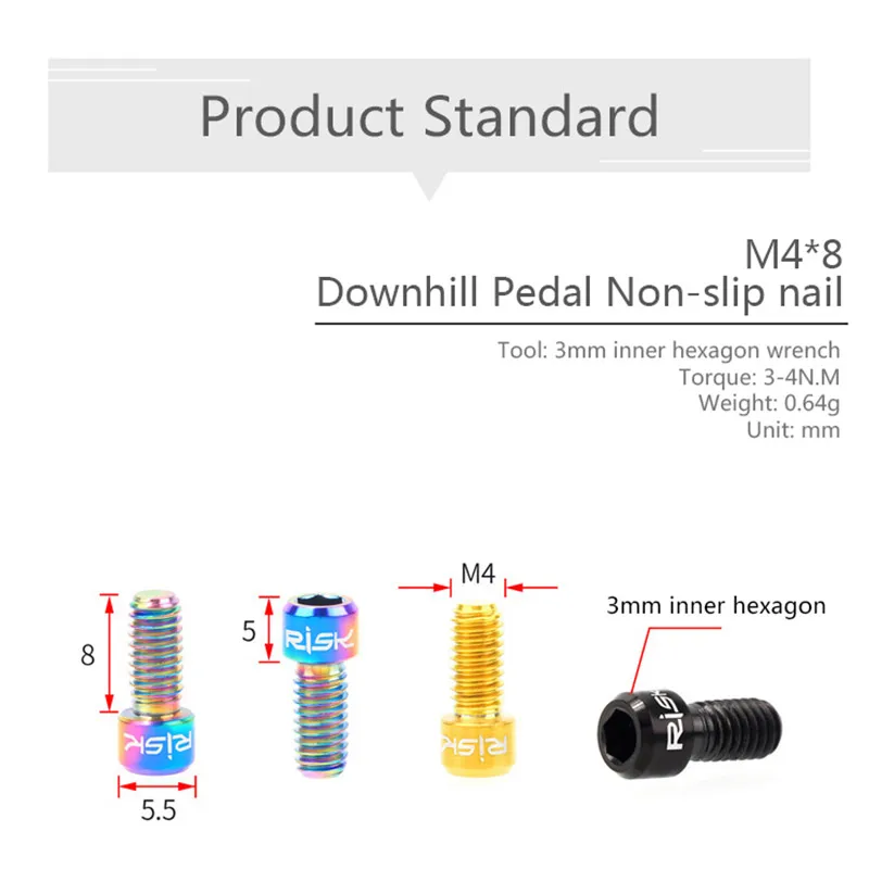 Риск 8 шт./лот титановый сплав противоскользящие болты для горного велосипеда педали TC4 Ti педали противоскользящие винты для XC AM DH велосипед M4* 8 мм