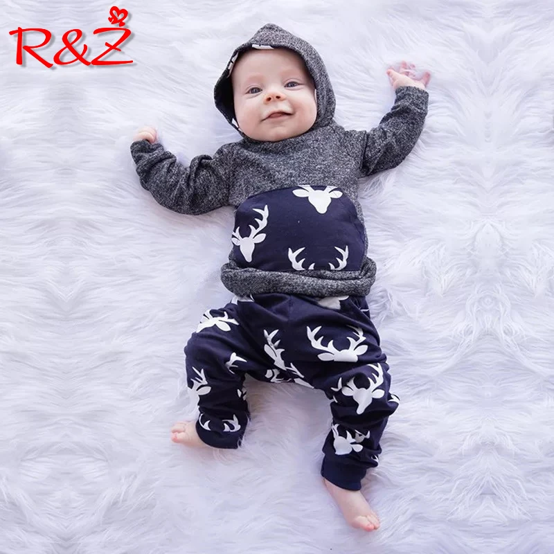 

R&Z Long Sleeve Autumn Children's Wear Set Long Sleeve Top Pants 2 Piece Set Cartoon Elk Pattern Fashion Set Baby Baby Clothes