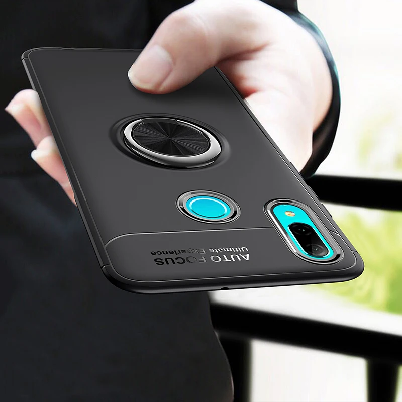 

MAKAVO For Huawei P Smart Z Case Ring Buckle Holder Matte Soft Silicone Back Cover Case For Huawei P Smart 2019 Phone Case