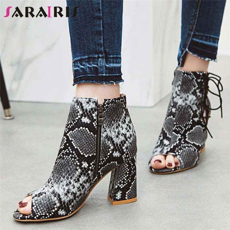 

SARAIRIS 2019 New Arrival Sexy Peep Toe Snake Print Women Shoes High Heels Sandals For Ladies Shoes Woman Big Size 34-43