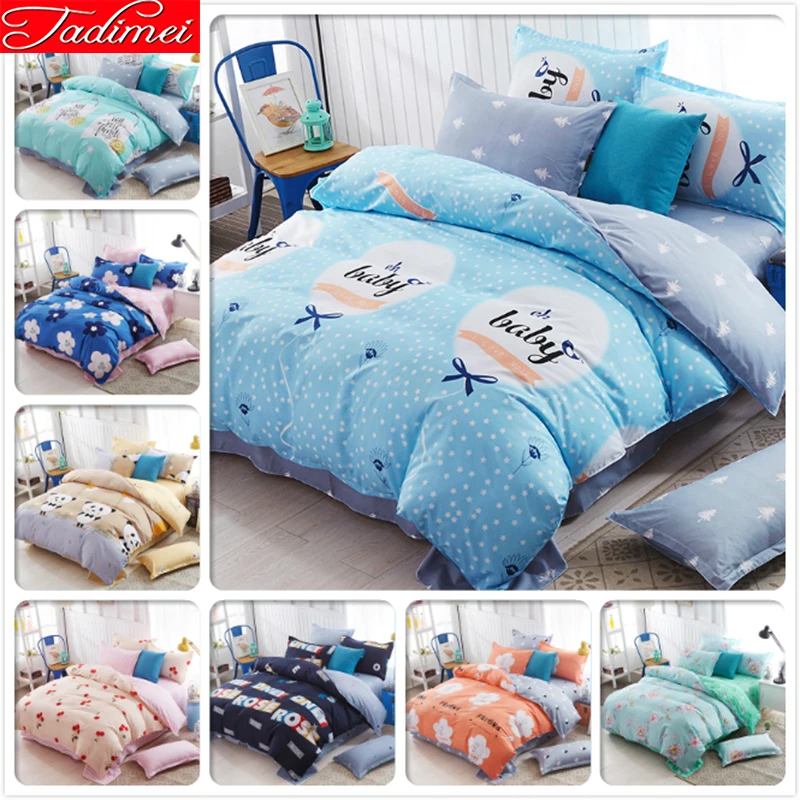 

Adult Kid Child Girl Blue Duvet Cover 3/4 pcs Bedding Set Soft Cotton Bed Linen Single Twin Full Queen King Size 150x200 180x220