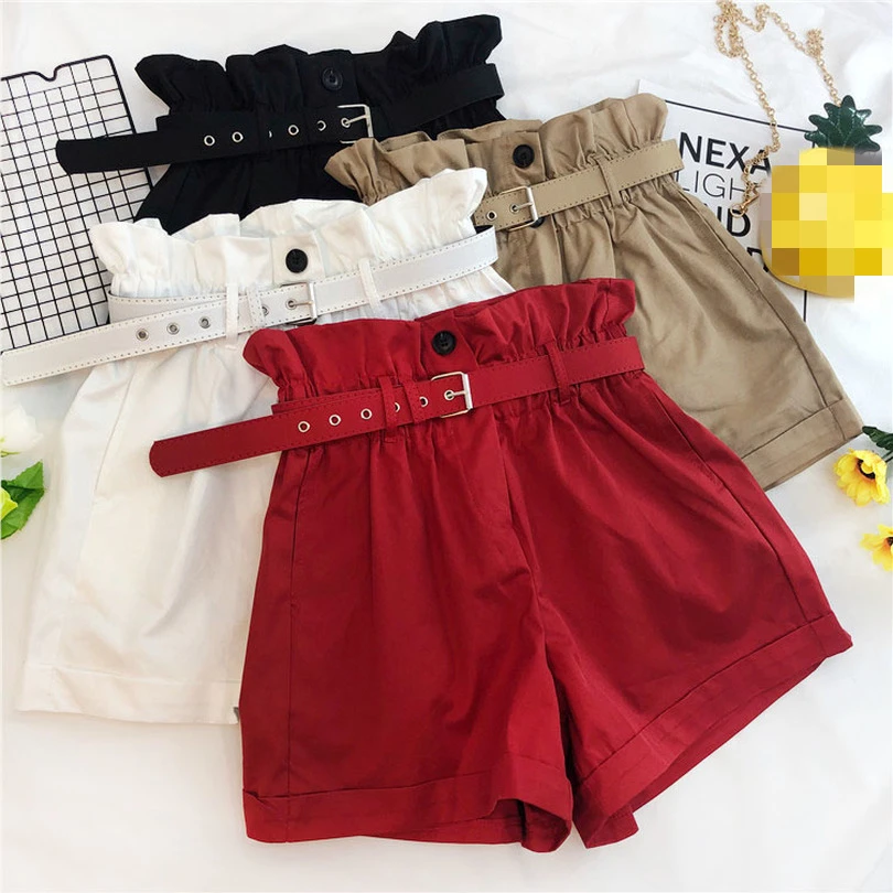 

TAOVK Summer Female Solid Color Loose High Waist Wide Leg Shorts
