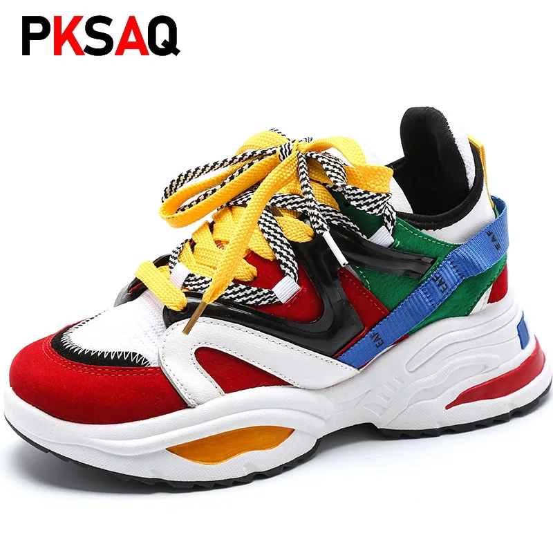 

Women Sneakers Shoes 2019 Fashion Mesh+Leather Women Shoes Lace-Up Flats Platform Spring Autumn Women Casual Shoes