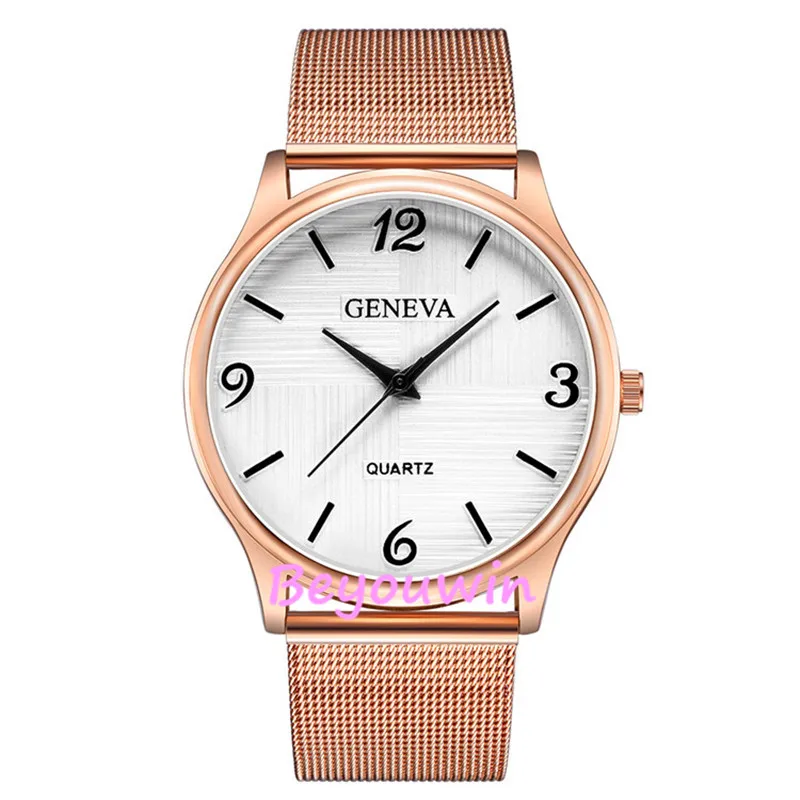 rose gold white 100 шт./лот Женева 633 Мода Женева сетки часы кварцевые повседневное без Календари Часы для мужчин - Цвет: rose gold white