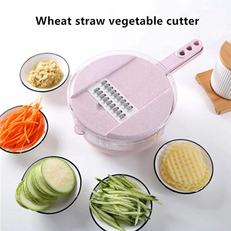 

Vegetable Cutter Potato Carrot Cutter Onion Chopper Garlic Grater Fruit Mandoline Slicer with Strainer 8 in1 Kitchen Accessories