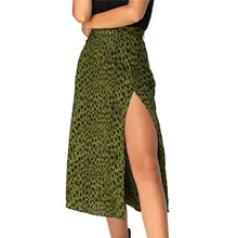 Летняя мода, элегантные леопардовые юбки для женщин, высокая талия, Сплит, бохо, бодикон, для вечеринки, для девушек, длина до колена, юбка,, женская одежда