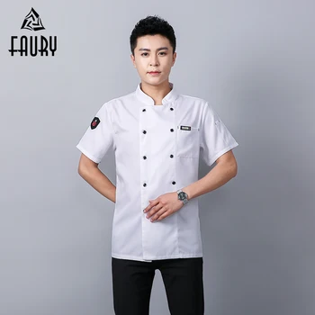 

2019 Summer Chef Jacket Short Sleeve Restaurant Kitchen Uniform Hotel Bakery Barbers Waiter Sushi Costume Unisex Chef Clothes