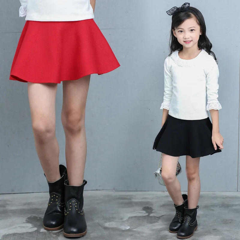 

School Knitted Big Kids Skirts For Girls Clothes Autumn Winter 2018 Pleated Mini Knit Toddler Children's Skirts Red Black