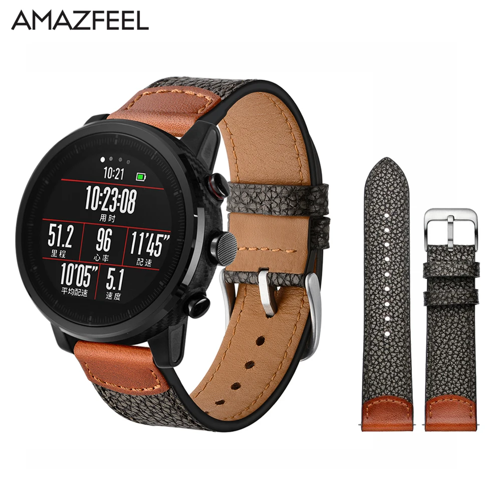 

Genuine Leather Amazfit Strap 22mm for Original Xiaomi Huami Amazfit Stratos Pace 2 Smart Watch Band Huawei GT Honor magic