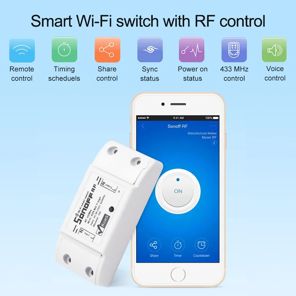 Sonoff RF Smart Wifi Switch Wireless Remote Control Light Switch Home Controller Work with Alexa and Google Android iOS 433MHz