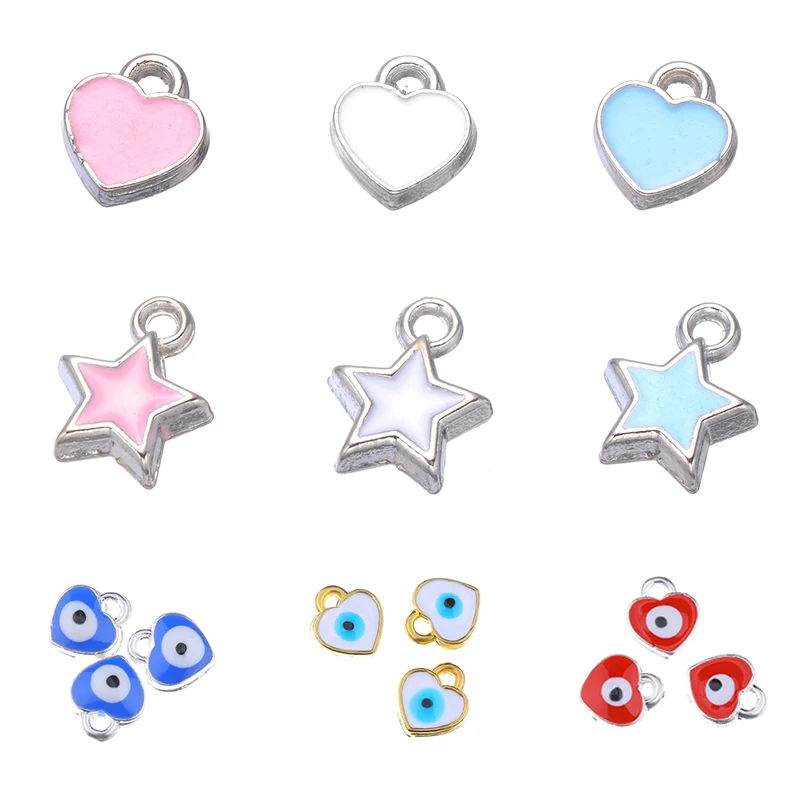 Juya DIY Small Enamel Charms Wholesale HandiCraft Evil Eye Love Heart Star Resin Charms For Women Kids Fashion Bijoux Making