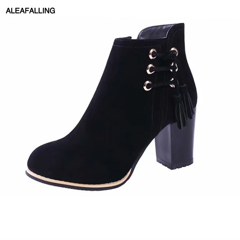 Aleafalling Women Boots Winter Warm Snow Boot Street Outdoor Fashion Ankle 8cm High Heel Girl's Boots Fashion Women Shoes WBT134