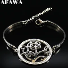 Модный браслет из нержавеющей стали с цветком розы и кристаллами для женщин, серебристые браслеты, ювелирные браслеты для женщин B18331