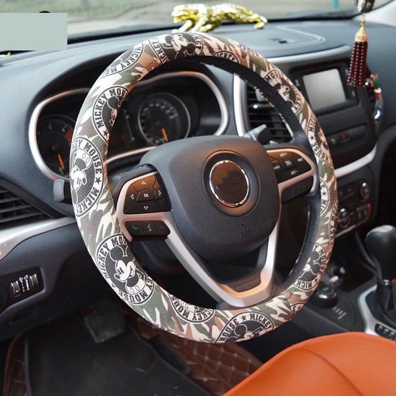 

Cartoon Car Steering Wheel Cover Camouflage Men Auto Steering-Wheel Case Universal Size Four Season For VW Cruze BMW Buick Honda