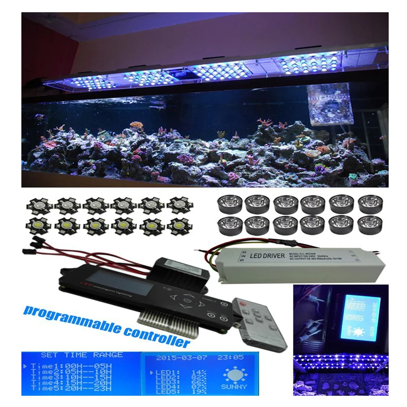 Programmable Romote 300W Aquarium Wireless Dimmable Controller Phantom Led Light 100x3W Sunrise Sunset Coral Reef Led Lighting