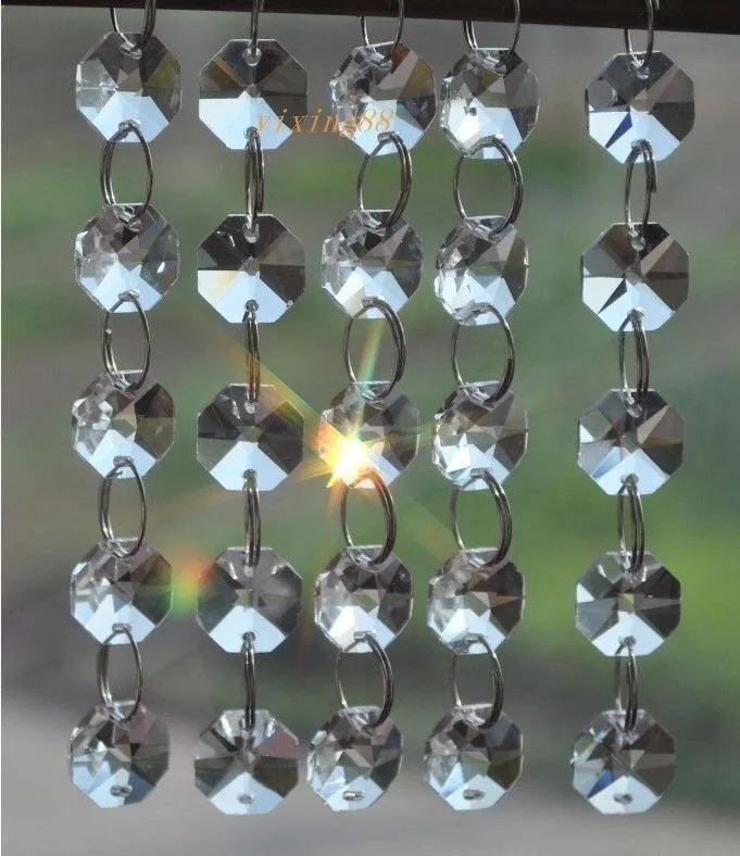 

10 strands 2 holes clear 14mm octagon beads crystal chandelier lamp parts prism ornaments