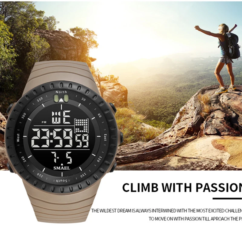 SMAEL Men Outdoor Sports Electronic chronograph 2017 New Men's Watch Big Dial Digital 50M waterproof Digital LED Wrist Watches