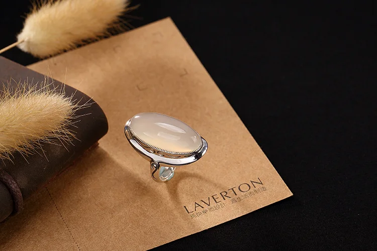 White chalcedony Мозаичный халцедон, цвет камня, первоначальное регулируемое кольцо, серебро 925 пробы, модное ювелирное изделие, Женское Обручальное Кольцо R29 - Цвет камня: White chalcedony