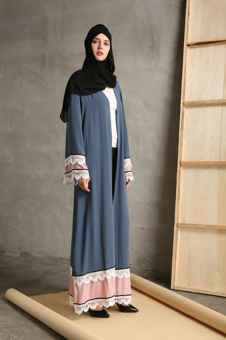 Мусульманское открытым Абаи Кружевное платье макси кардиган-кимоно длинные халаты пояса Туника Jubah Ближний Восток Рамадан Арабский