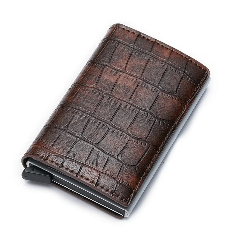 

BYCOBECY 2019 New PU Leather Credit Card Holder Fashion Men And Women Metal RFID Vintage Aluminium Box Travel Card Wallet