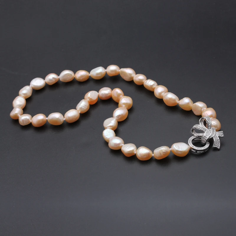 Настоящее ожерелье из пресноводного жемчуга для женщин, 10-11 мм, свадебные ювелирные изделия в стиле барокко для девочек, лучший подарок на день рождения, ожерелье из белого натурального жемчуга - Цвет камня: pink pearl necklace