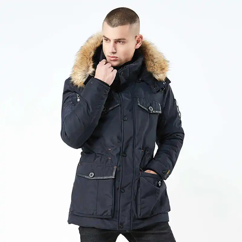 AFS JEEP, осенне-зимняя парка с меховым воротником, мужские повседневные облегающие зимние куртки с капюшоном, пальто, мужская хлопковая ветровка, верхняя одежда размера плюс 3XL - Цвет: Drak blue
