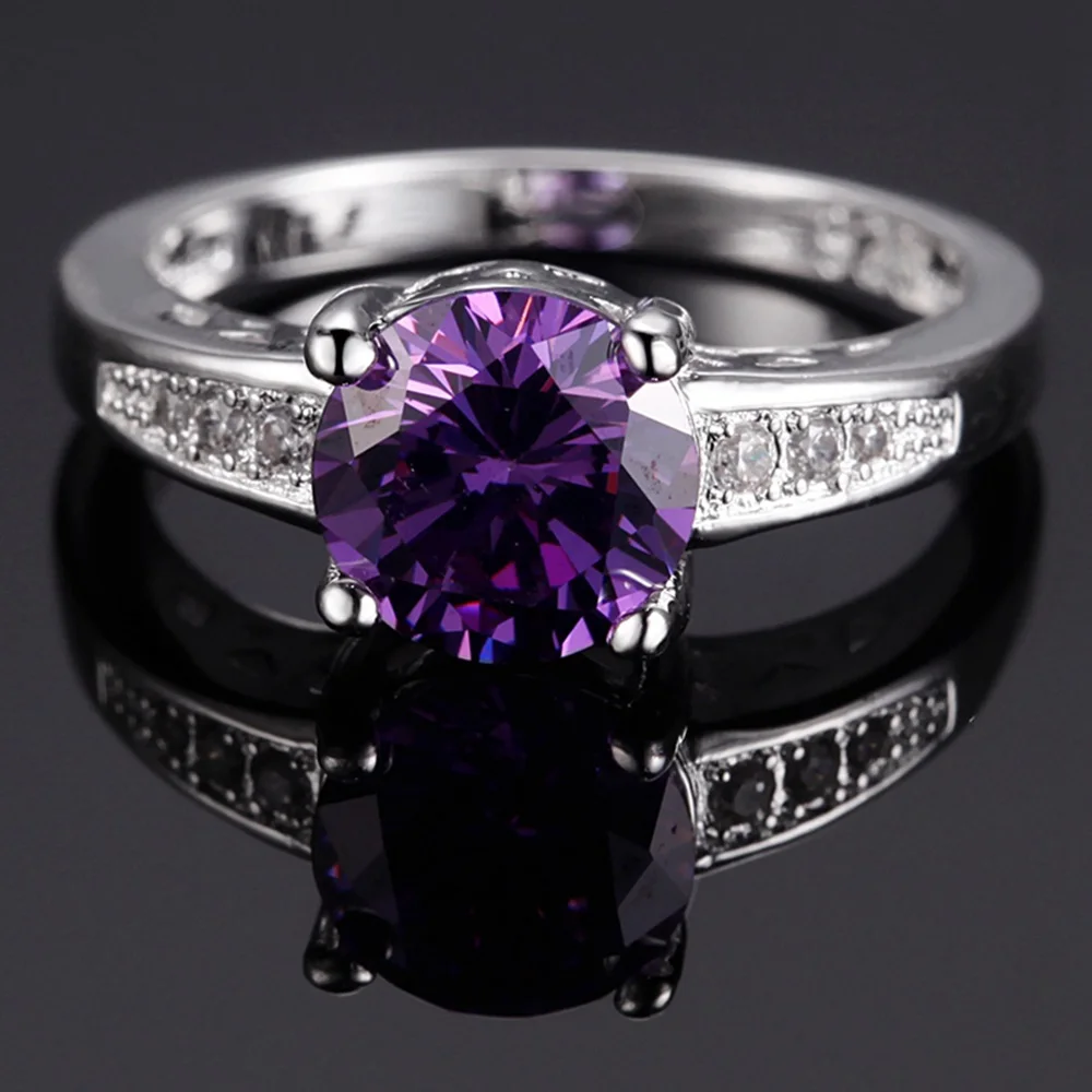 8 Colors Female Purple Ring Fashion 925 Sterling Silver Filled Jewelry ...