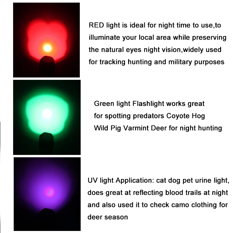 Зеленый/красный/УФ 3 цвета в 1 Светодиодный светильник Охота вспышки светильник 100 Двор охотничье ружье фонарь для кемпинга на открытом воздухе Рыбалка