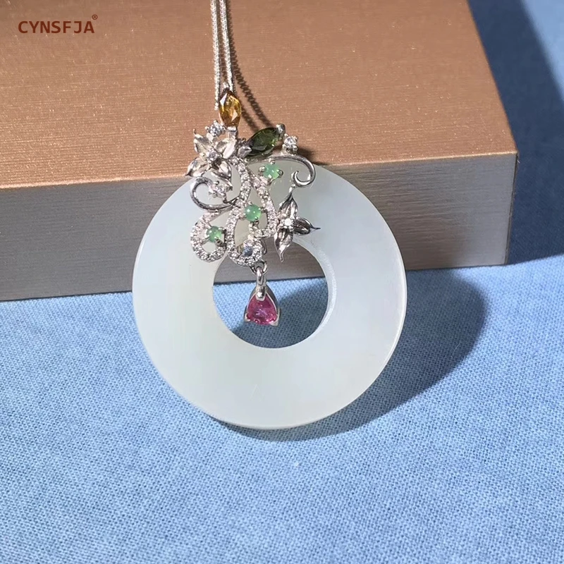

Certified Natural Chinese Hetian White Jade Nephrite S925 Silver Inlaid Jade Pendant High Quality Wonderful Birthday Gifts