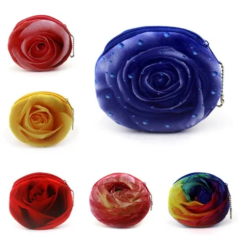 

3D Rose Flower Women Children Girls Cotton Coin Purses Holders Zipper Money Bag Pouch Kids Small Wallets Coin Bank Case