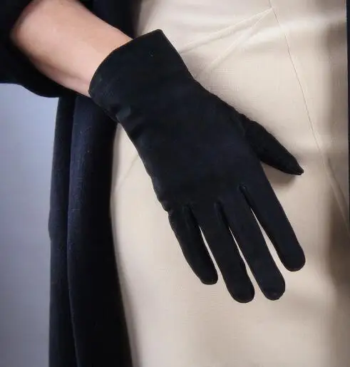 Женские перчатки из натуральной овчины кожаная черная перчатка для вождения женские перчатки из натуральной замши R621 - Цвет: black