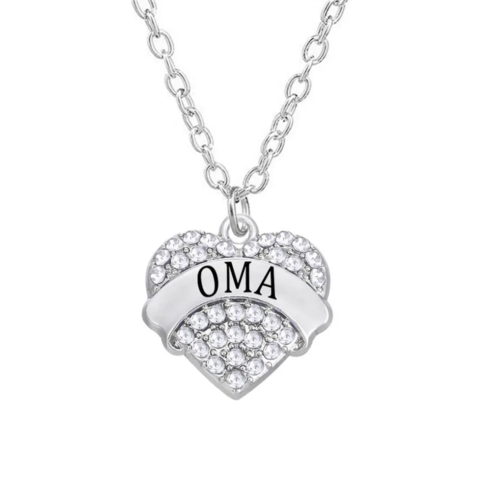 Personalized Custom Words Name Oma Hearts Crystal Charms Link Chain