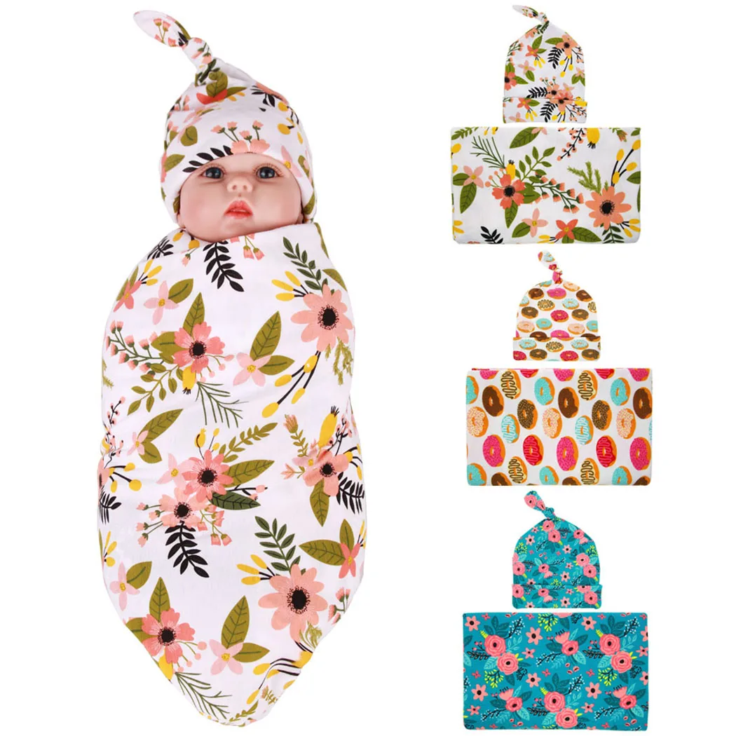 Baby'S Hat Floral Doughnut Soft Infant Hat Baby Cap With Baby Swaddle