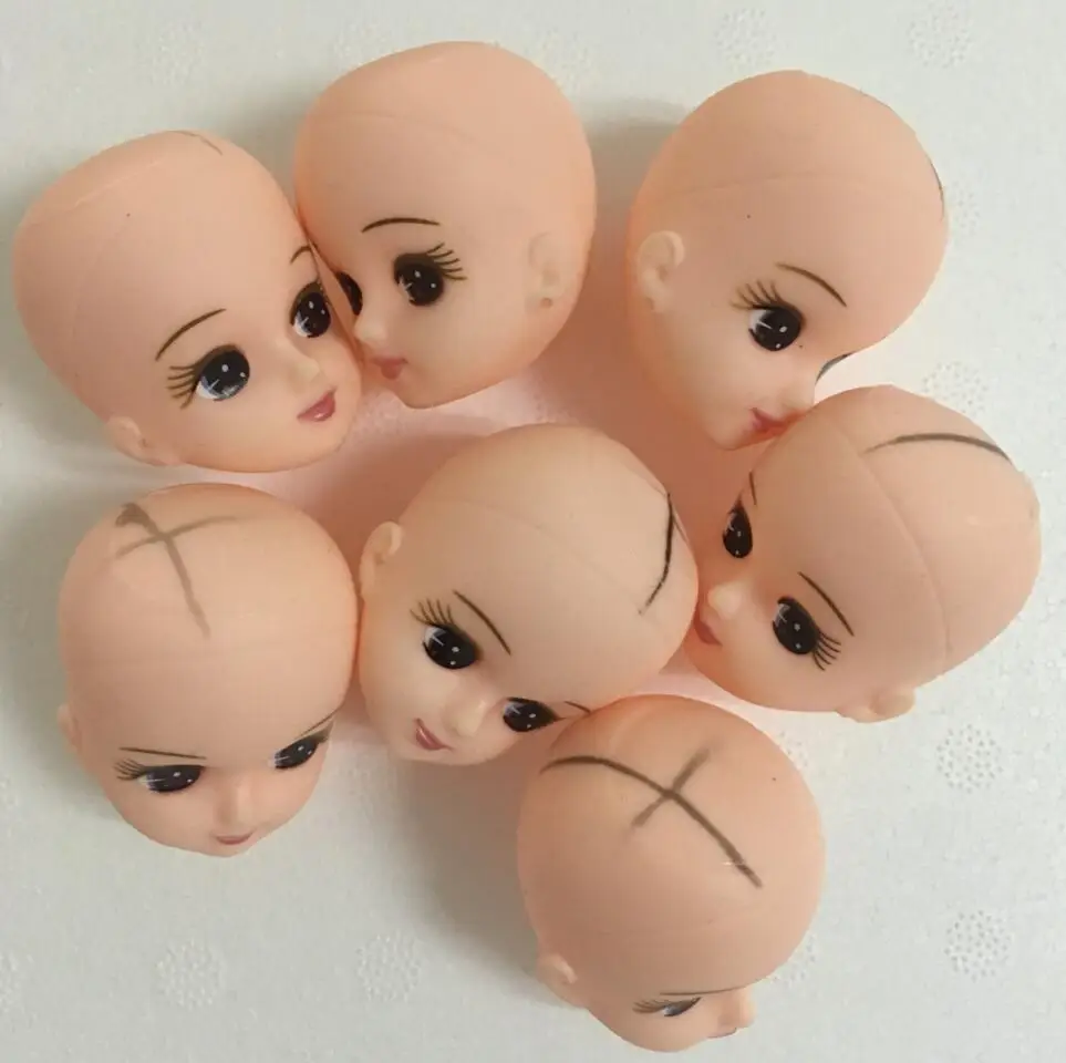 100pcs Licca Doll Head 1/6 DIY Birthday Gifts Cake Decor Doll Bald Heads Kids Play House Game Toy Girl Make Up Learning Tools