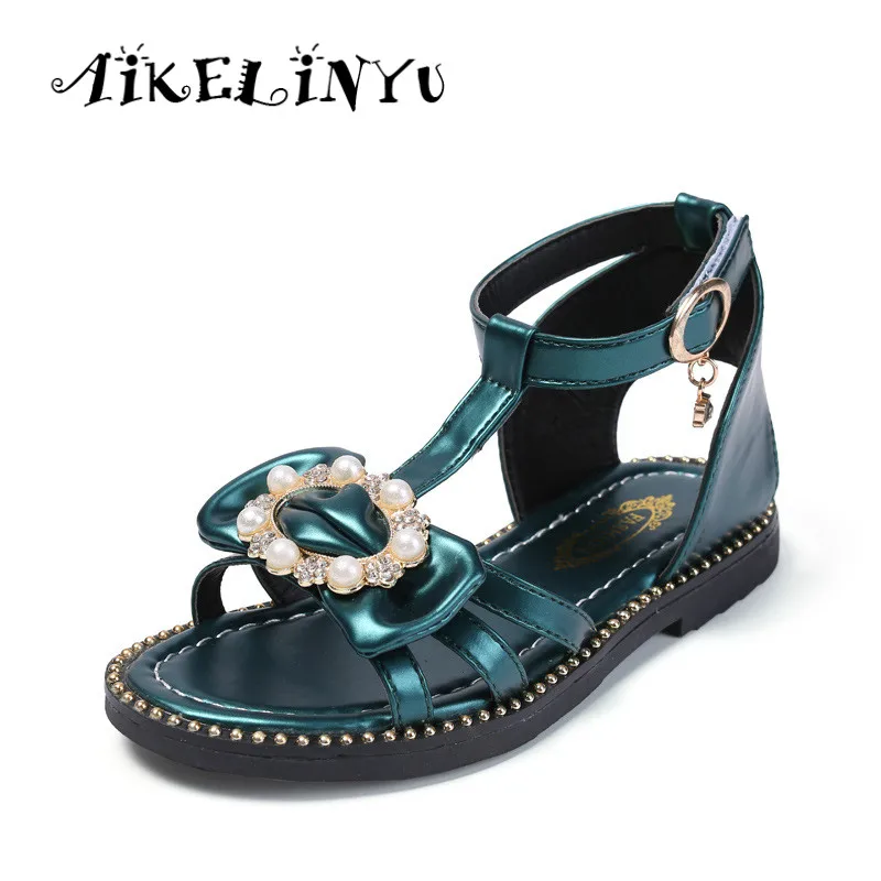 

Girls Sandals 2019 Summer Fashion Children Sandals Bow Young Girl Shoes Kids Flat Princess Shoes Teenag Girls Pink Green Sandals