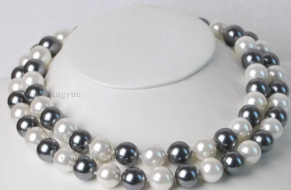 

double strands 10-11mm south seas black white pearl necklace 18-19inch