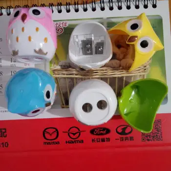 

200 PCS Cute Owl design Double orifice Mini pencil sharpener/4 colors pencil sharpener Random send