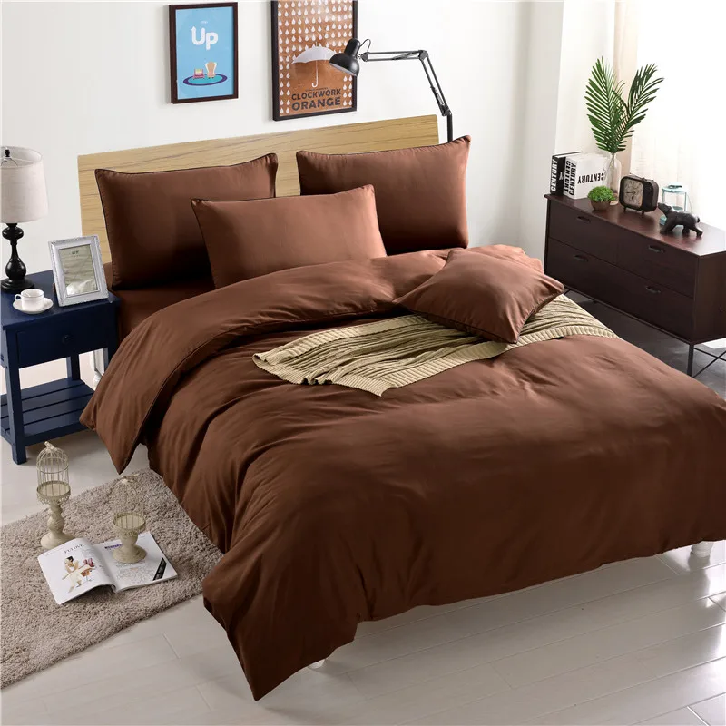 

Dark Coffee Color Solid Color 4Pcs Bed Linens Set Red Microfiber Bed Set Bedclothes Comforter Duvet Cover Sets Outlet Bedding