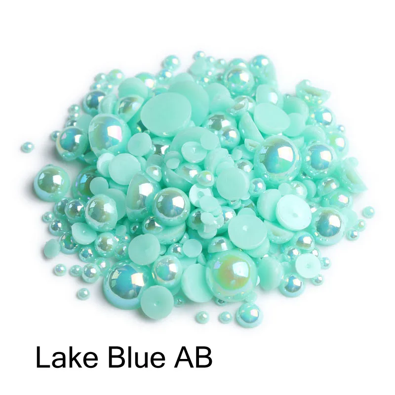 1000pcs/bag colourful round half pearl beads flat back For jewelry making Sewing Plastic ABS Pearl Beads2mm/3mm/4mm/5mm/6mm/8mm - Цвет: Lake blue AB