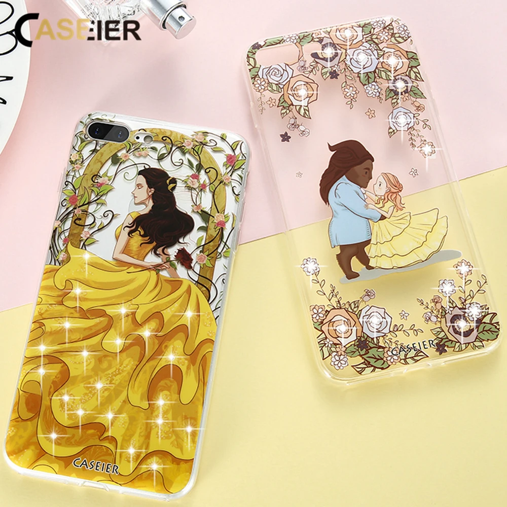 

CASEIER Beauty and Beast Case For iPhone 7 6 6s Plus Built-in Crystal Rhinestone Soft TPU Cover For iPhone 5S 5 SE 7 6 6s Cases