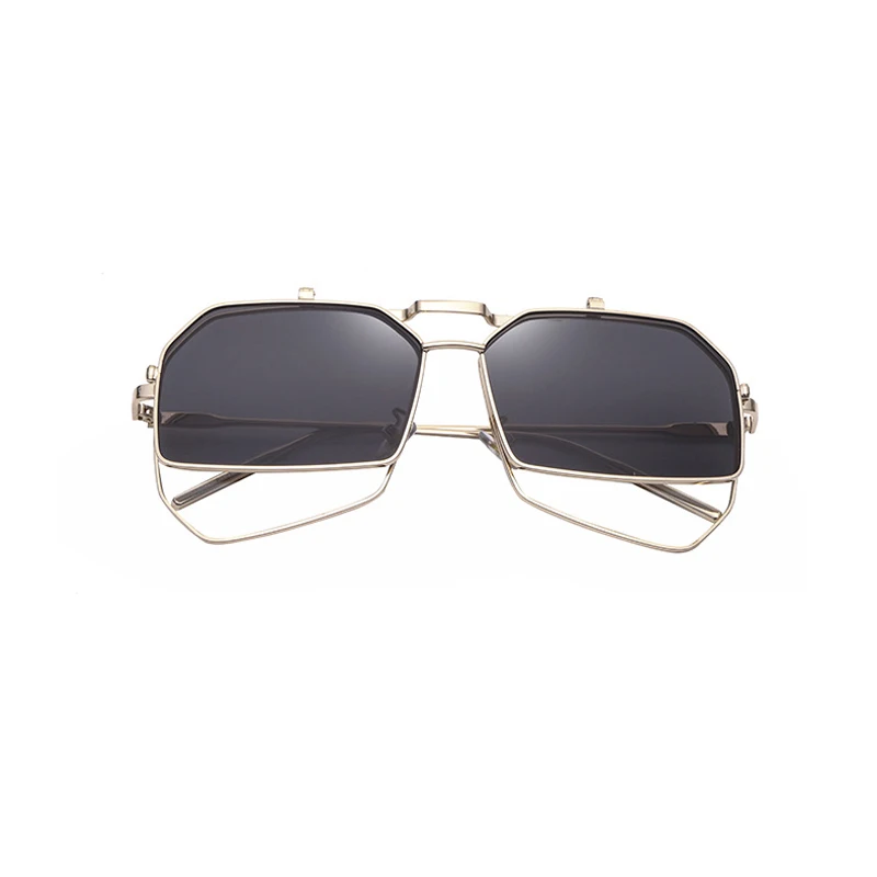 

2019 Double Flip Women Sunglasses Oversized Eyeglasses 6 Colors Metal Frame Siliver Mirror Glasses With Box