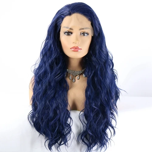 Lvcheryl натуральный длинный серый цвет смешанные волосы волна воды термостойкие волокна синтетические парики на кружеве для женщин - Цвет: Синий